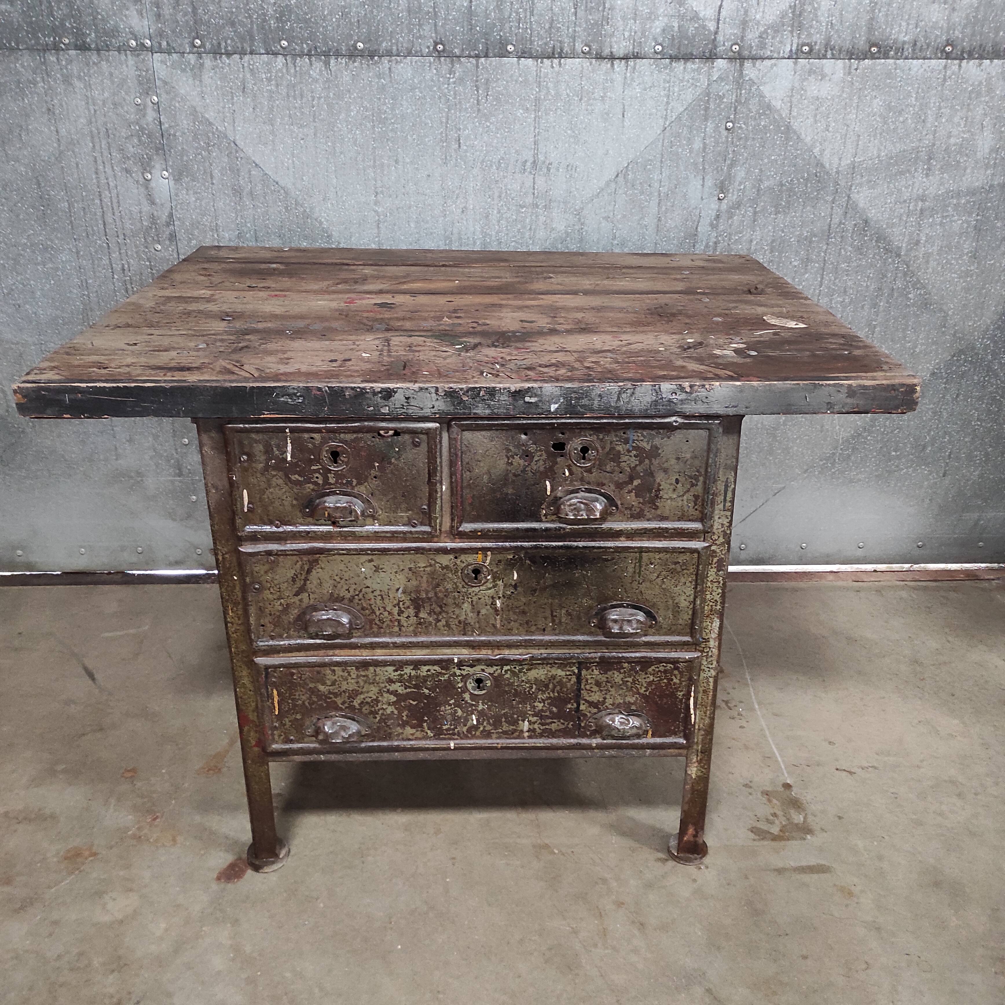 Industrial Workbench | Vintage Metal & Wood Workshop Table
