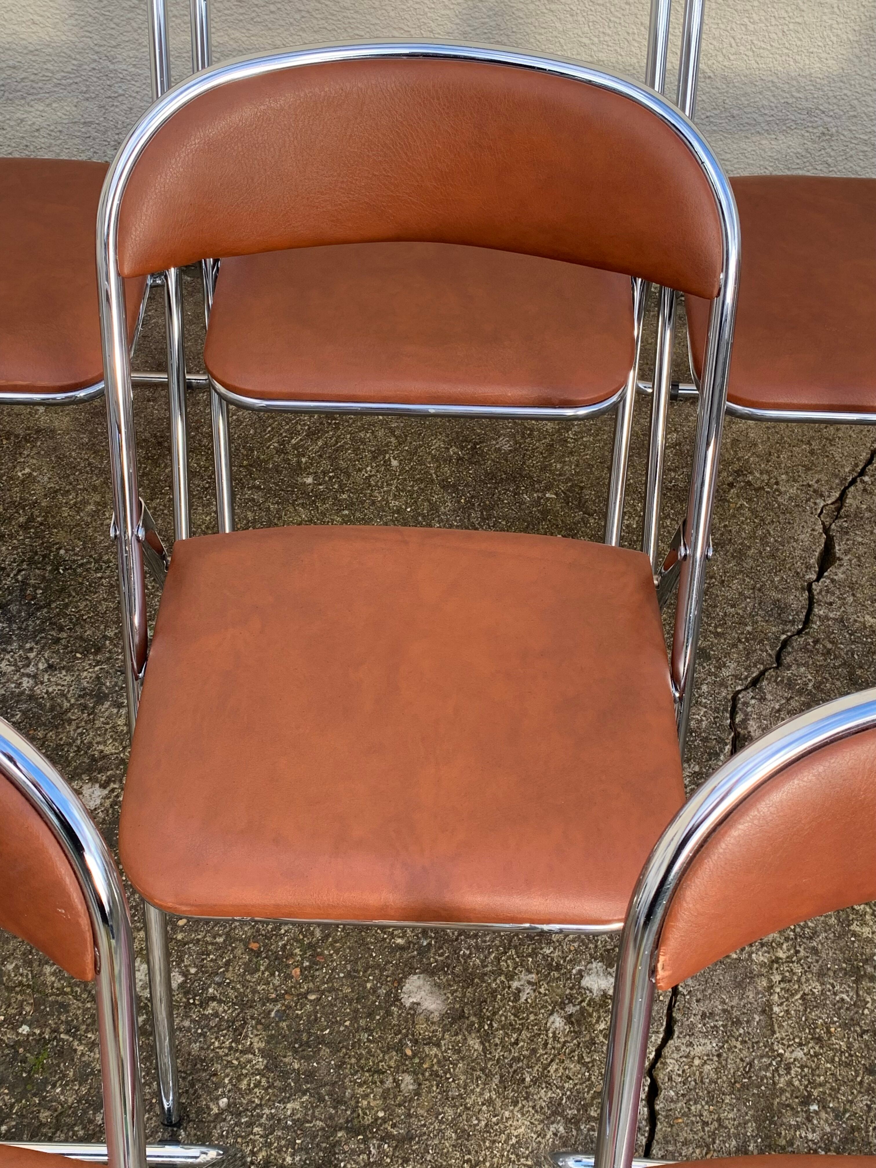 10 vintage skai and chrome metal folding chairs 1970
