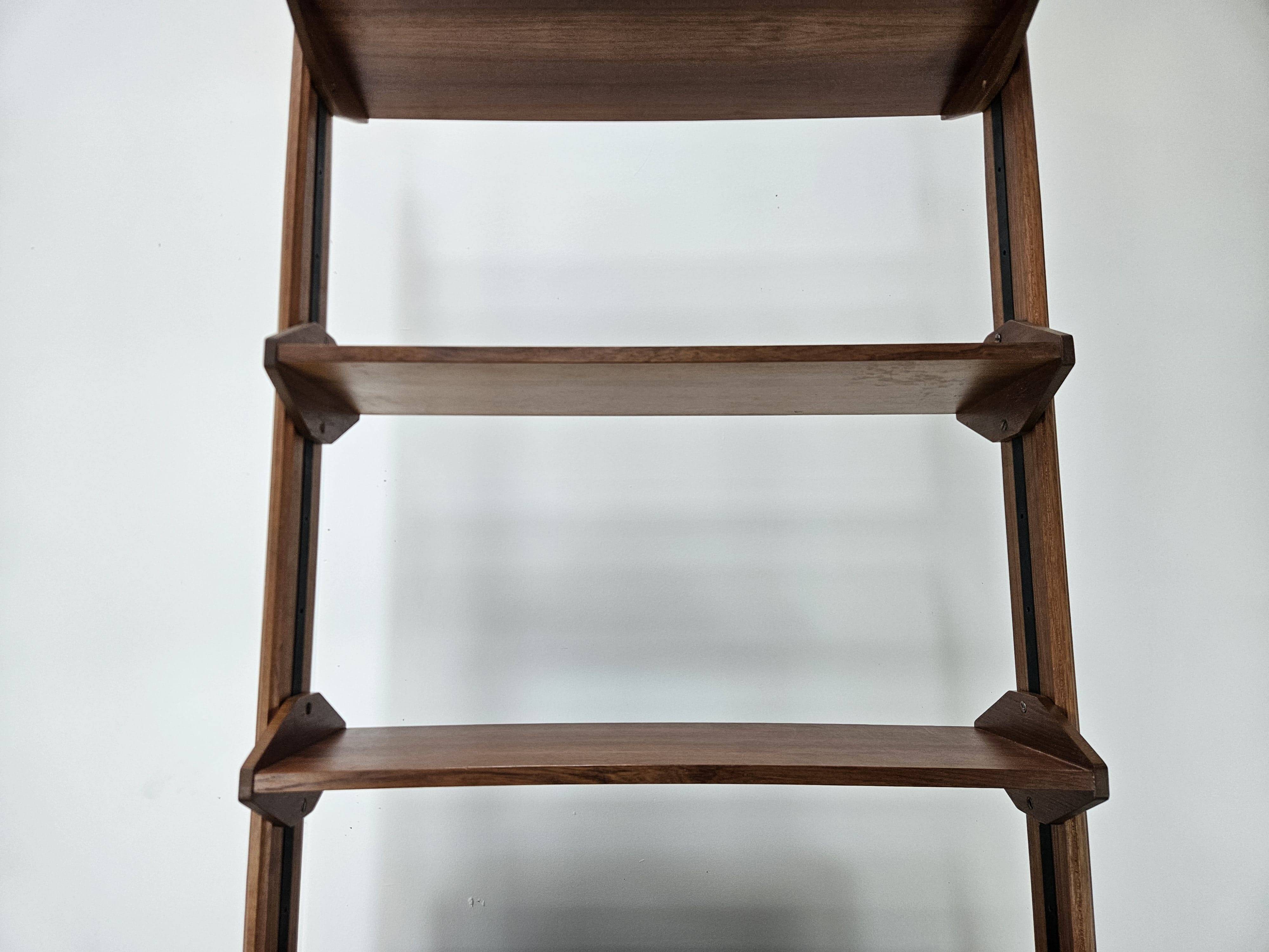 1960s teak floor/sky bookcase with shelves and compartment