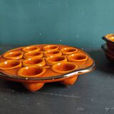 Ensemble de 6 assiettes à escargots vintage françaises ambrées en majolique