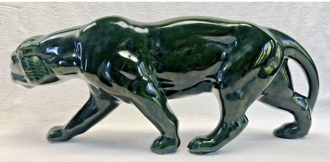 Ancienne statue statue lionne tigre Art Déco 1930 craquelé Saint Clément
