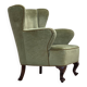 1960s, Scandinavian armchair, green furniture velour, oak wood legs.