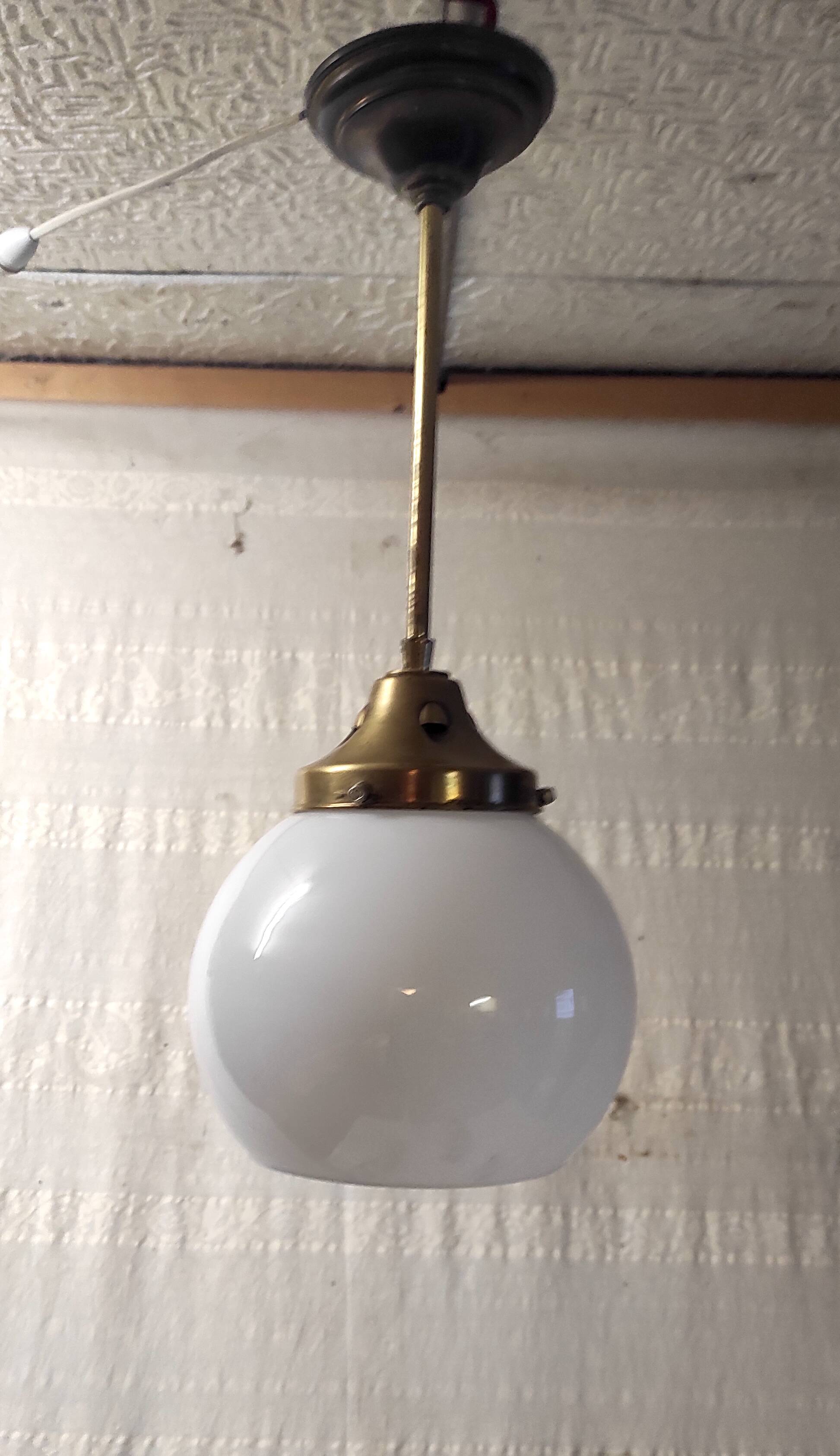 Art Deco pendant light in brass and opaline - mid-20th century