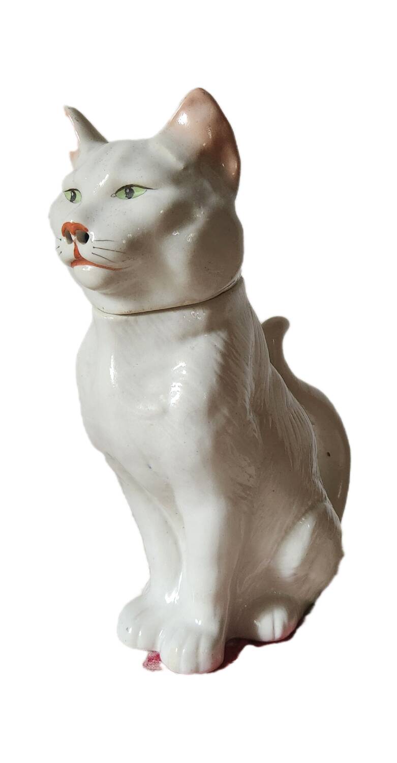 Carafe à chat absinthe en majolique george dreyfus antique vers 1900 avec tête et poignée de queue amovibles