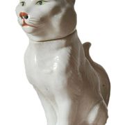 Carafe à chat absinthe en majolique george dreyfus antique vers 1900 avec tête et poignée de queue amovibles