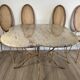 Ensemble table + 4 chaises fer forgé patiné, plateau granit Kashmir, cannag