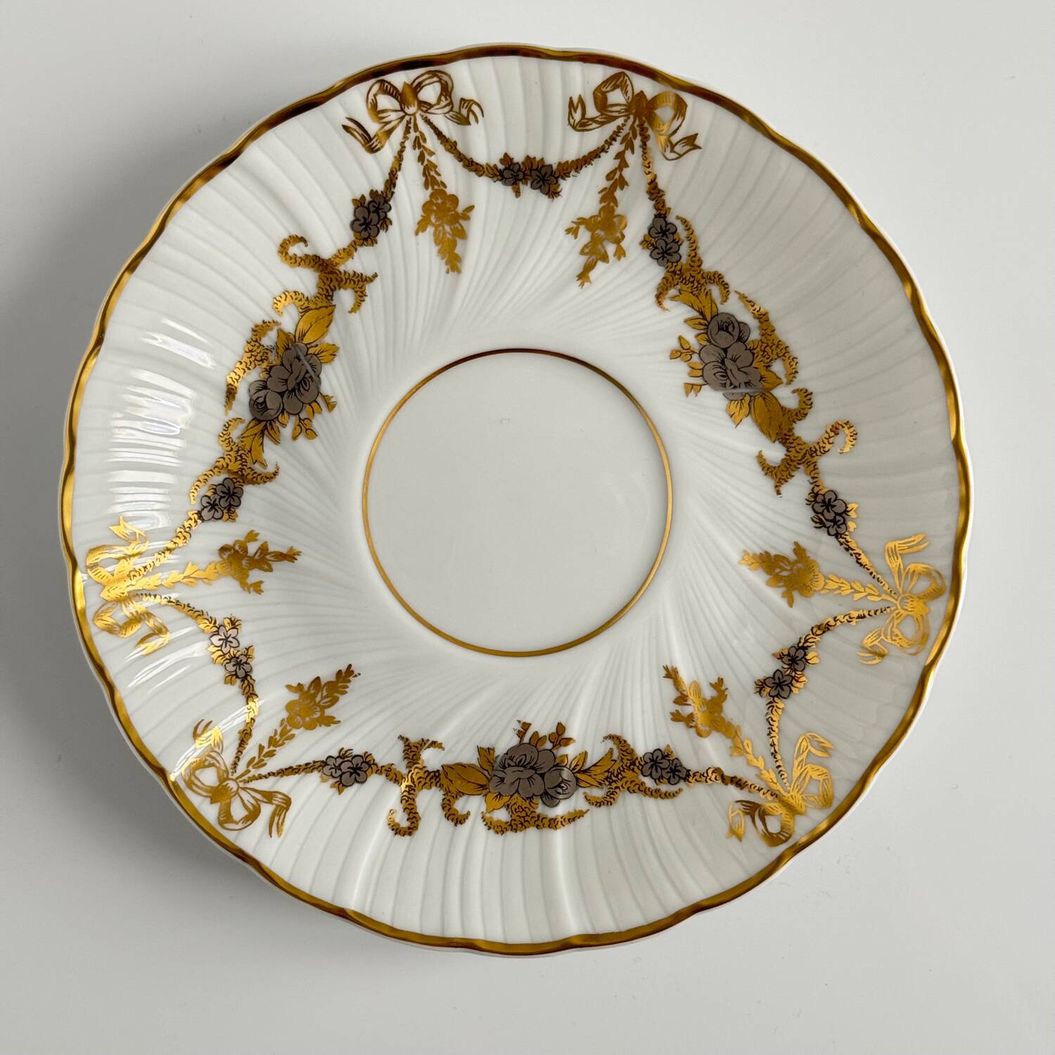 6 Bernardaud teacups and saucers | ribbons/bows and garlands