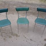 3 chaises chromé et cuir vert