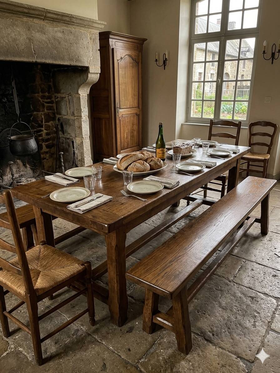 Solid oak farmhouse bench, 160cm in length.