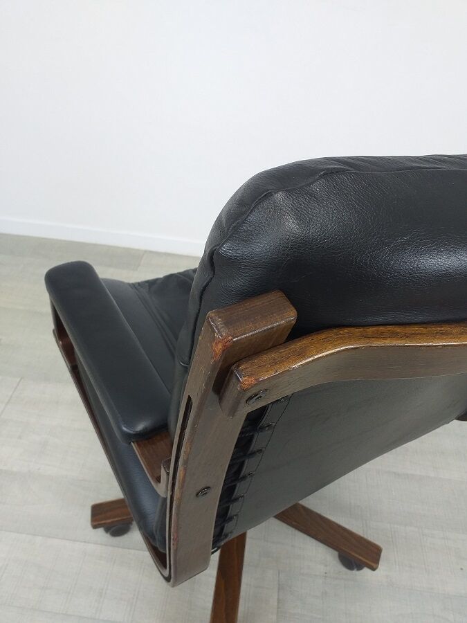 Office armchair leather wood Scandinavian design 70s vintage