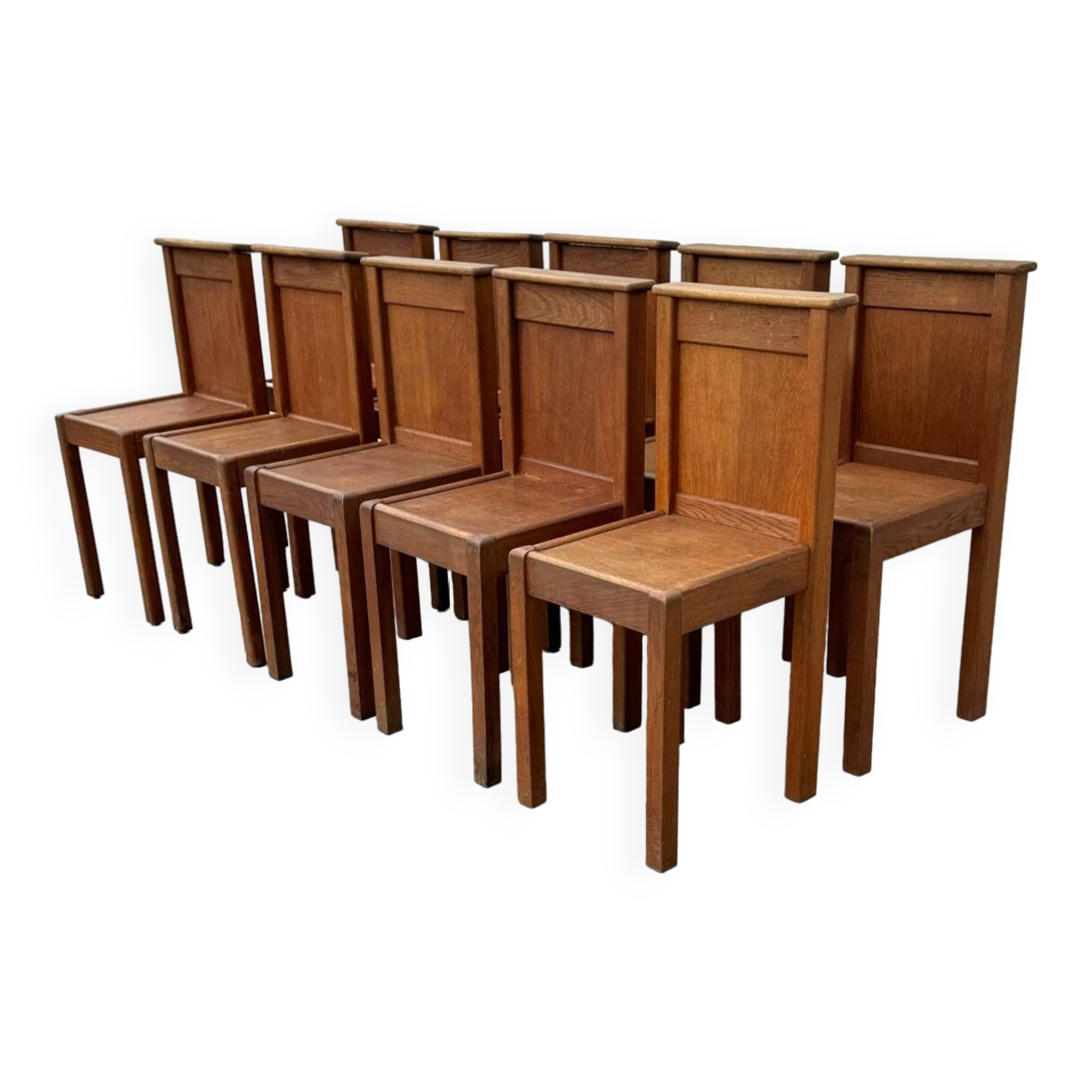 Set of 10 Brutalist Monastery Chairs from the 50s