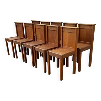 Set of 10 Brutalist Monastery Chairs from the 50s