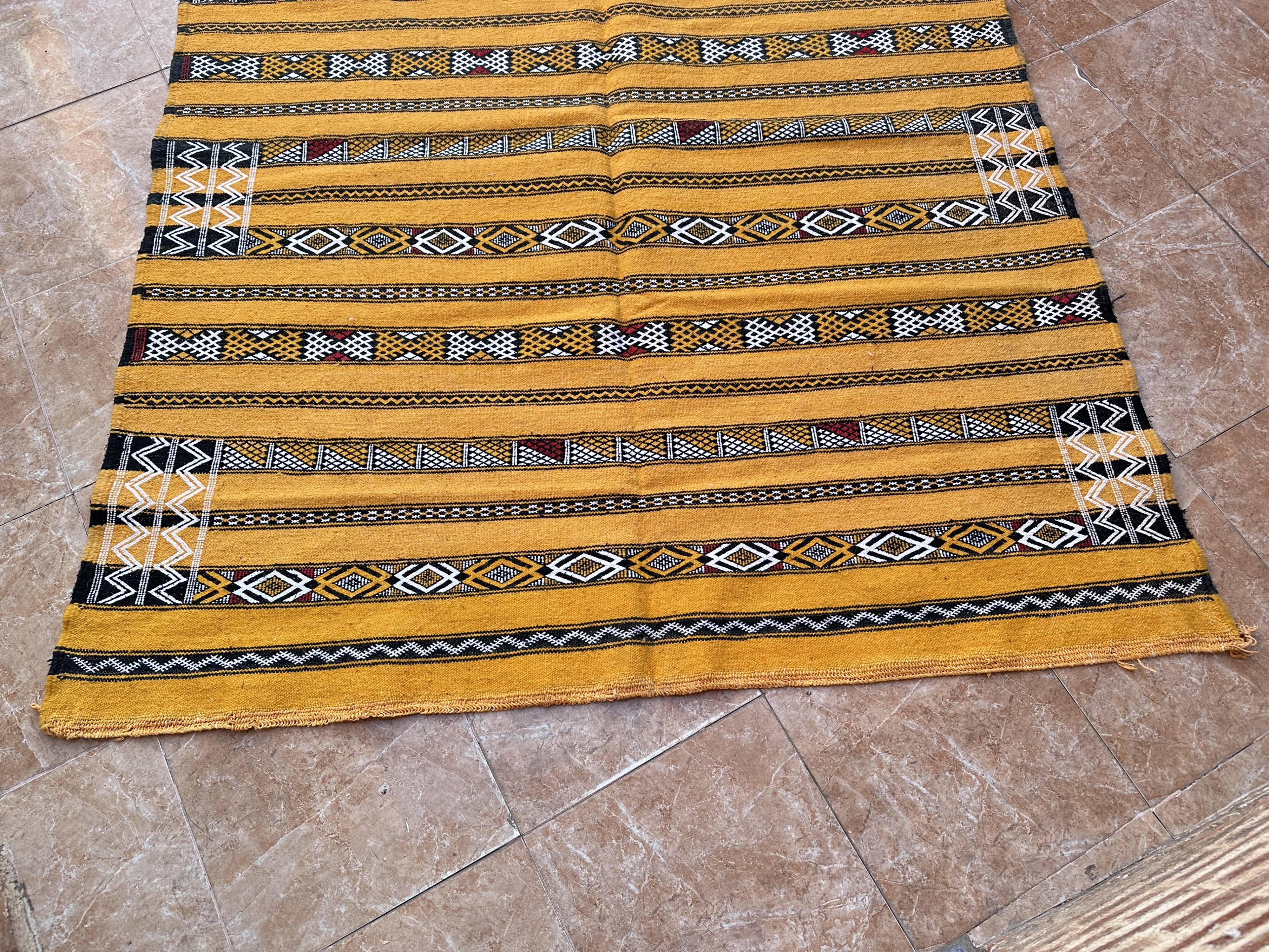 Yellow Handmade Berber Kilim Rug 226 X 150