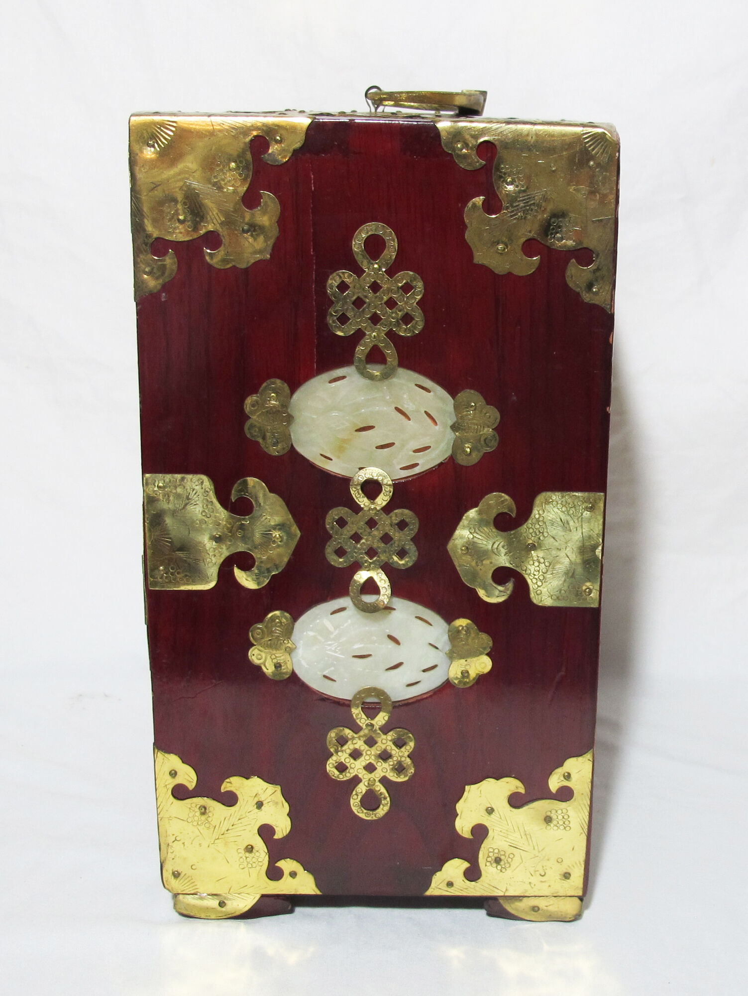 Wooden jewelry box adorned with Chinese jade plates