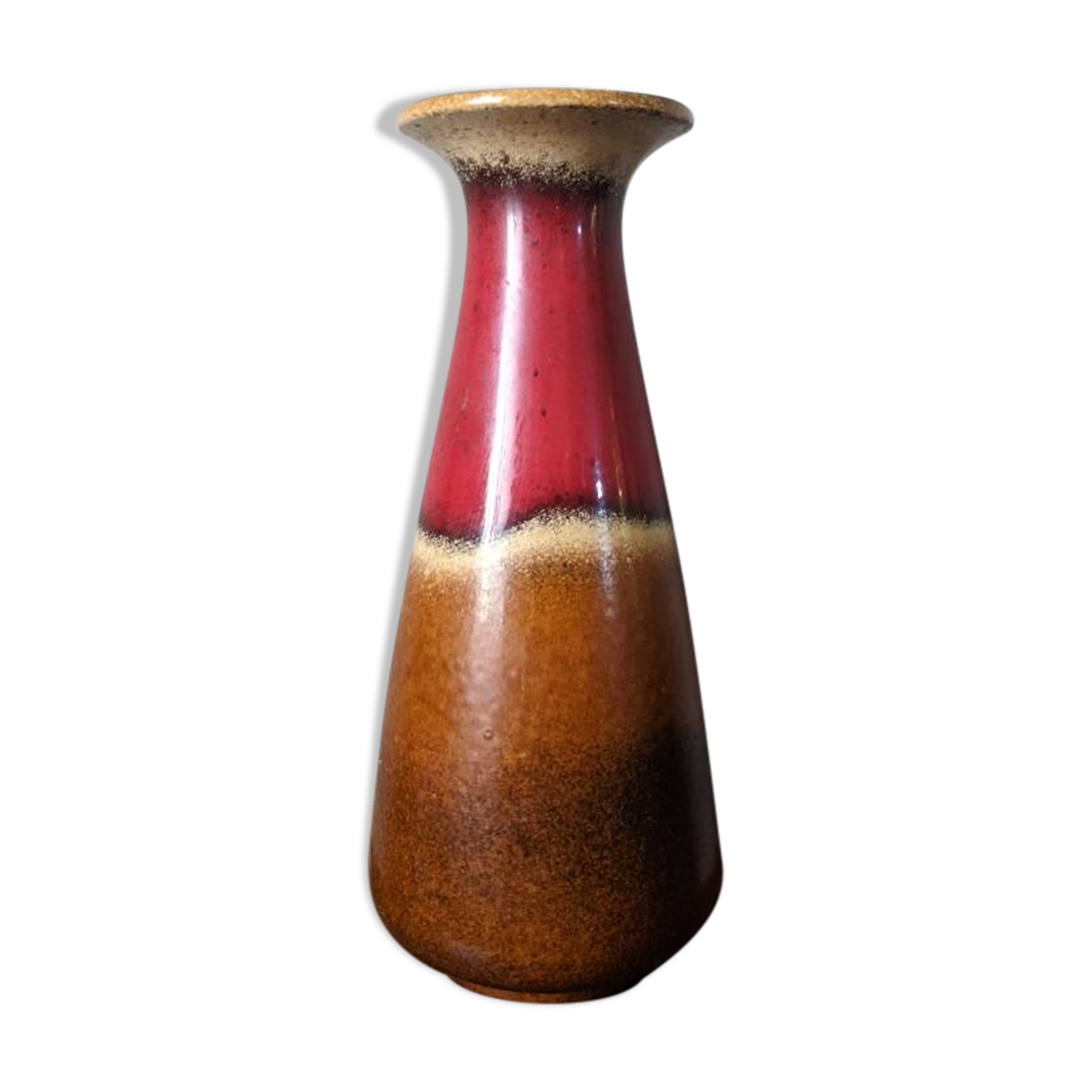 West German ceramic vase, country decoration, brown & red