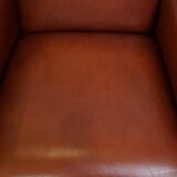 Majestic, luxurious set of 4 cognac-colored cowhide leather Art Deco design armchairs
