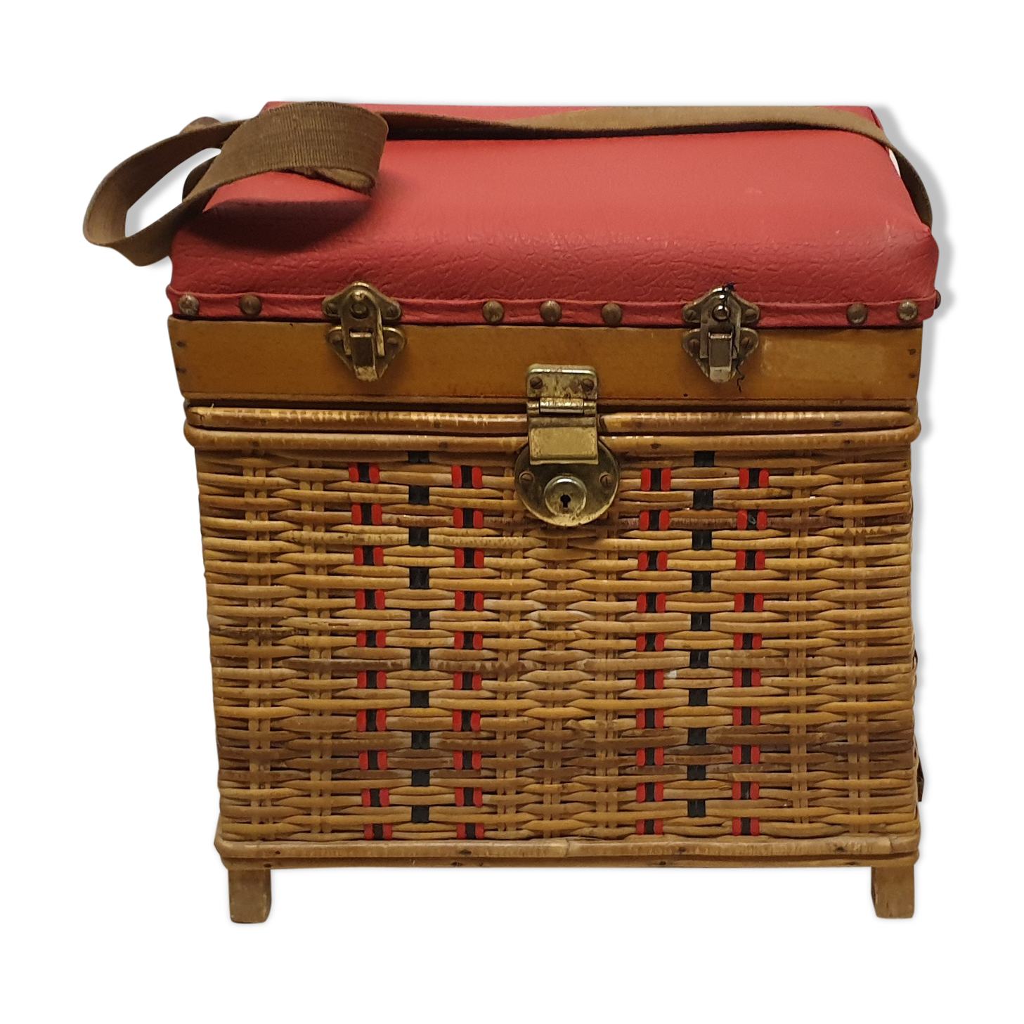Wicker fishing stool, fisherman's seat chest