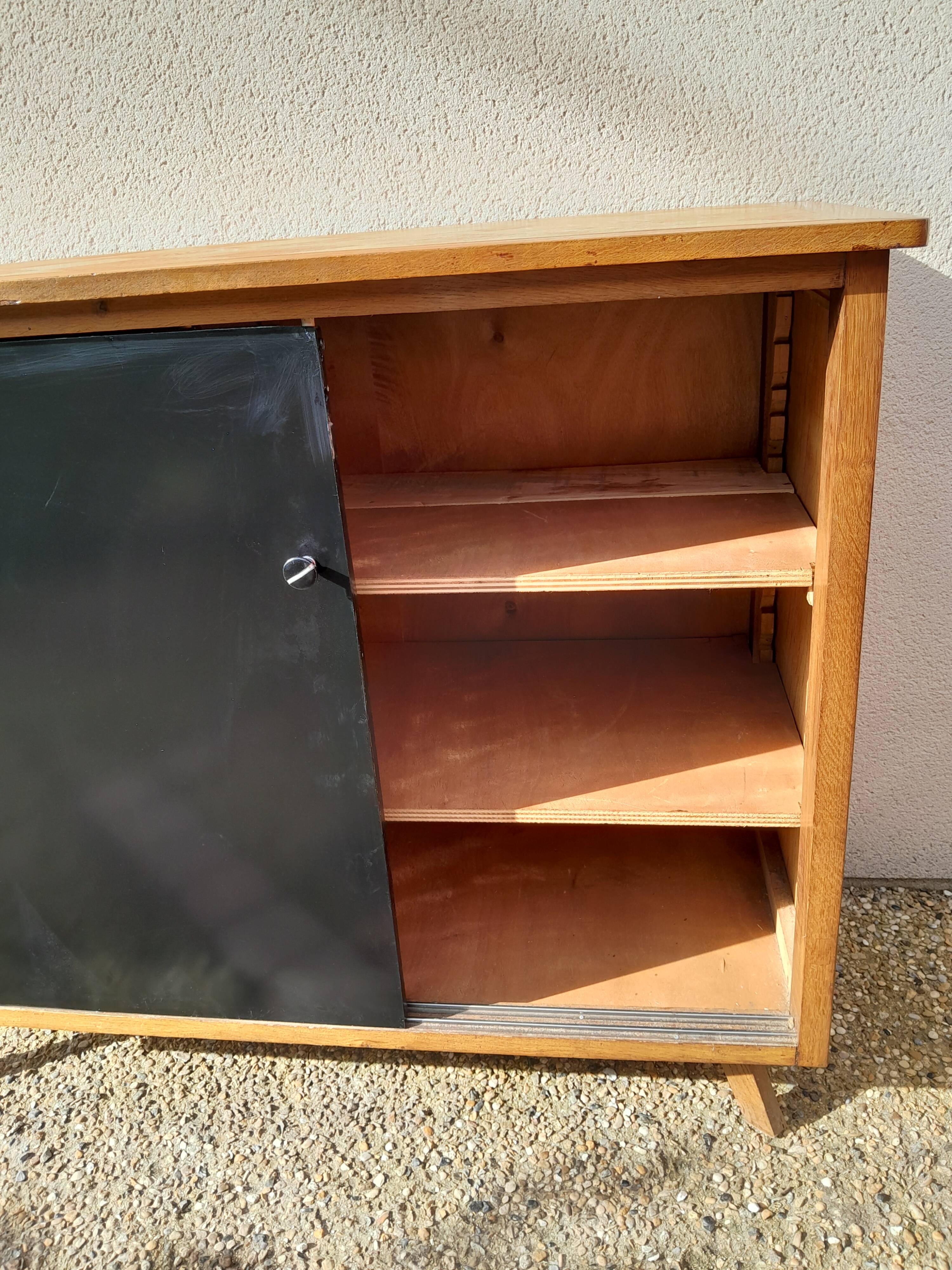 Vintage melamine wood sideboard, year 50, compass feet