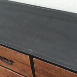 Black metal sideboard with wooden drawers