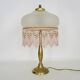 Table lamp, bedside lamp with two lights, brass base, pink globe and beads