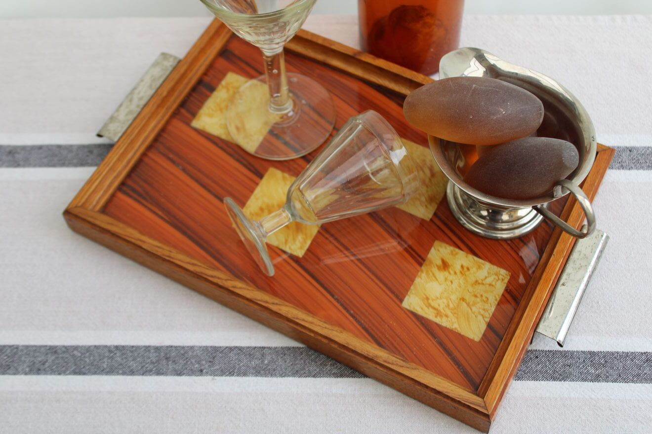 Wooden and glass tray