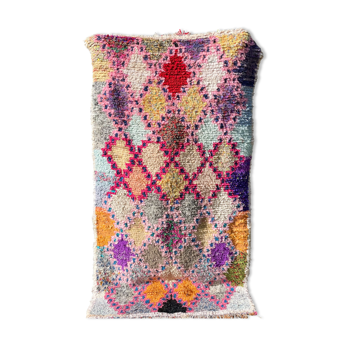 Colorful berber carpet boucherouite 113x217cm