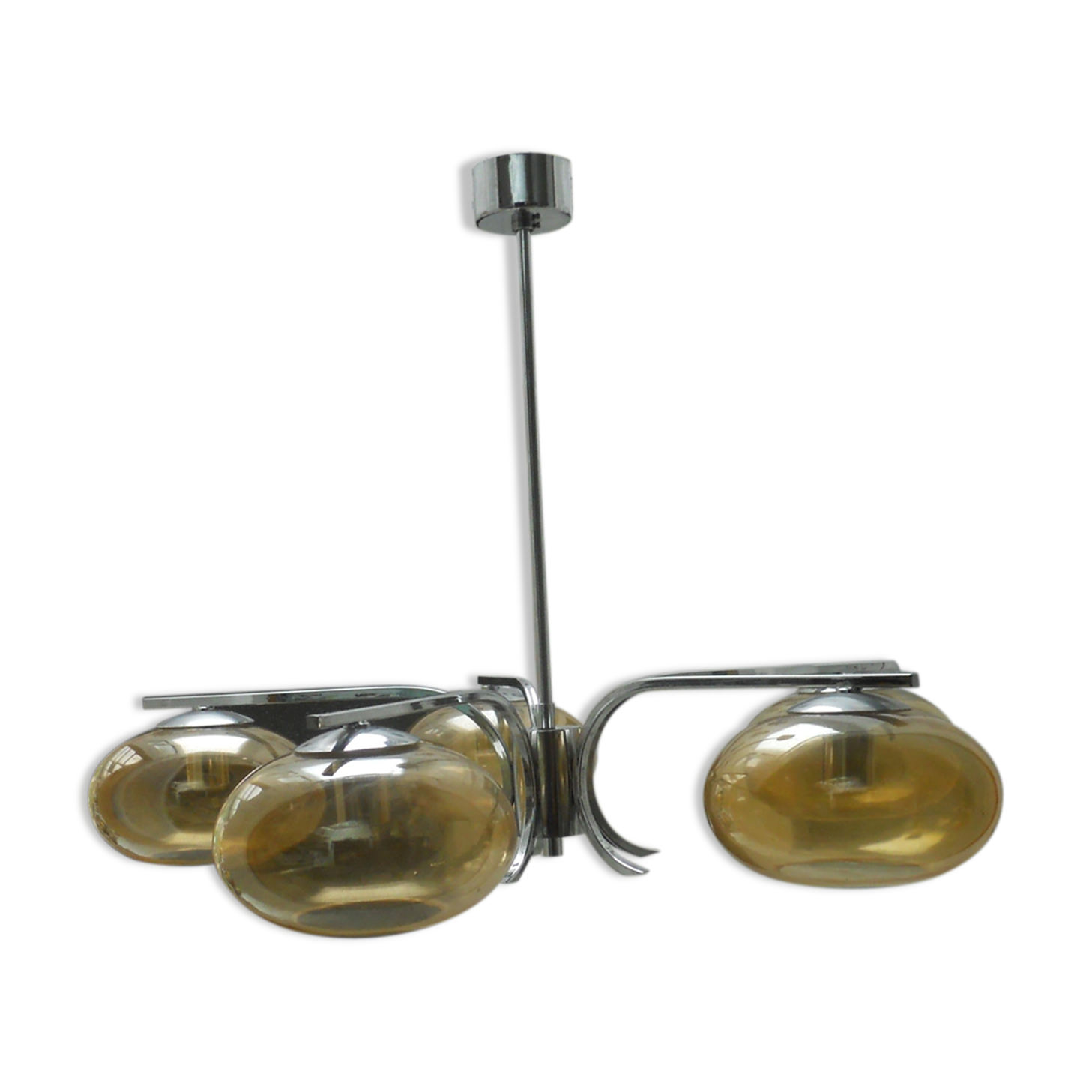 Vintage chandelier chrome and glass smokes 5 lights