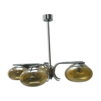 Vintage chandelier chrome and glass smokes 5 lights