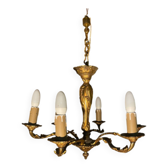 Lustre vintage en laiton doré à 6 feux - Style classique