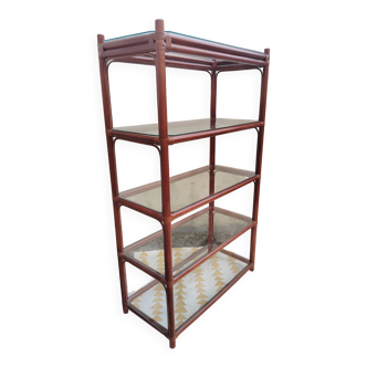 Rattan shelf with 5 clear glass shelves