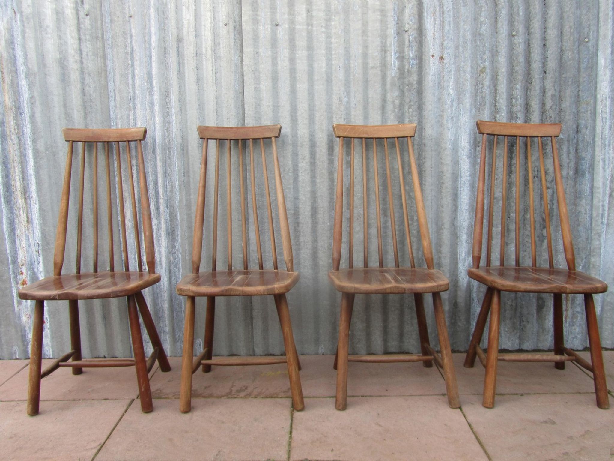 Scandinavian solid wooden high back spindle chairs, set of 4