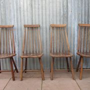 Scandinavian solid wooden high back spindle chairs, set of 4