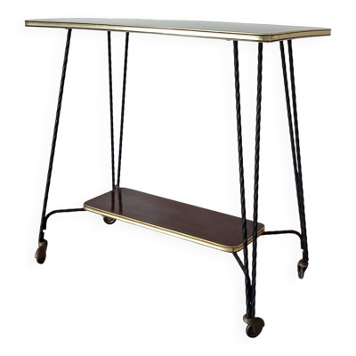 Desserte roulante/table d appoint vintage formica et fer forgé
