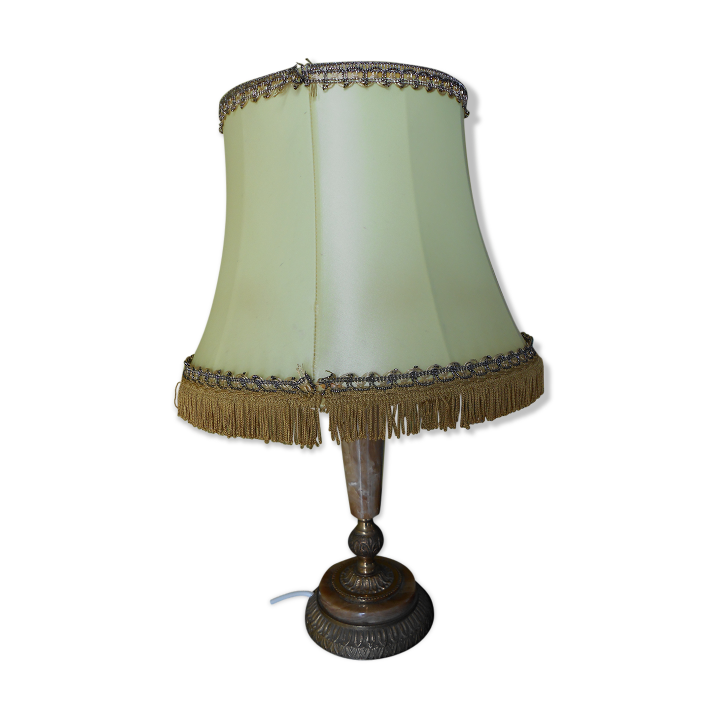 Alabaster lamp and gilt bronze, silk Lampshade