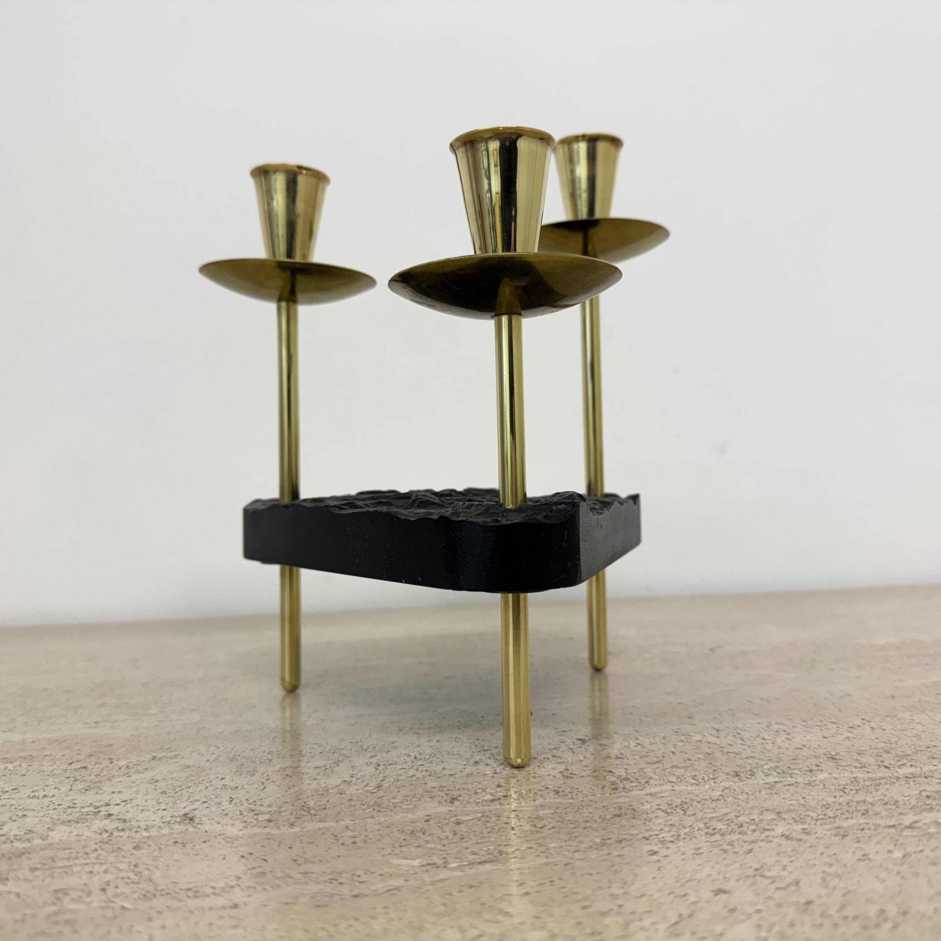 Mid century candle holder brass and lucite , 1970s
