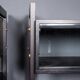 Striking 20thc italian ebonised etageres with open back & storage c.1970