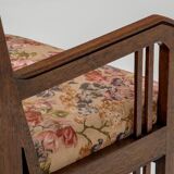 Art Nouveau Armchair in Oak with Floral Upholstery, Belgium, 1900s