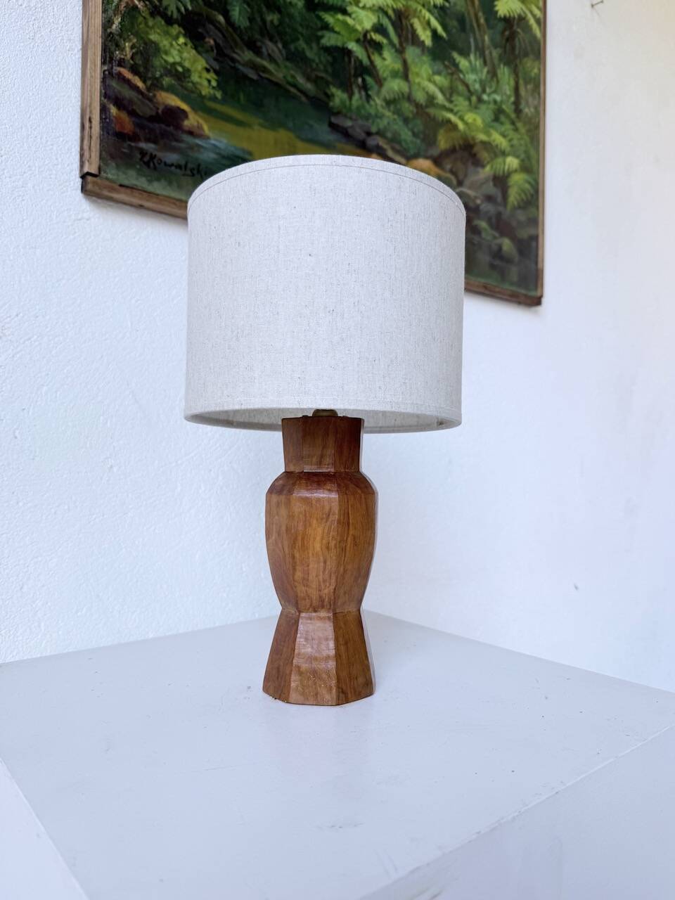Brutalist walnut table lamp 1950