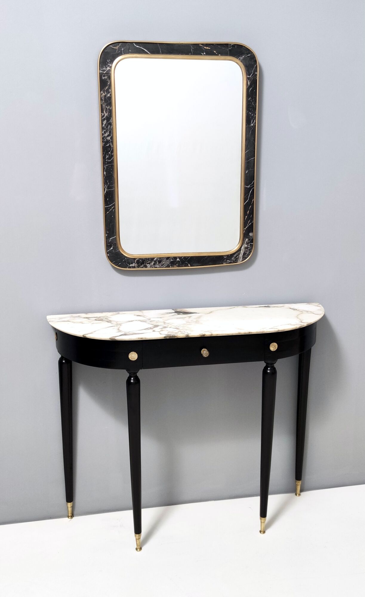 Midcentury Walnut and Carrara Marble Console Table Ascribable to Paolo Buffa