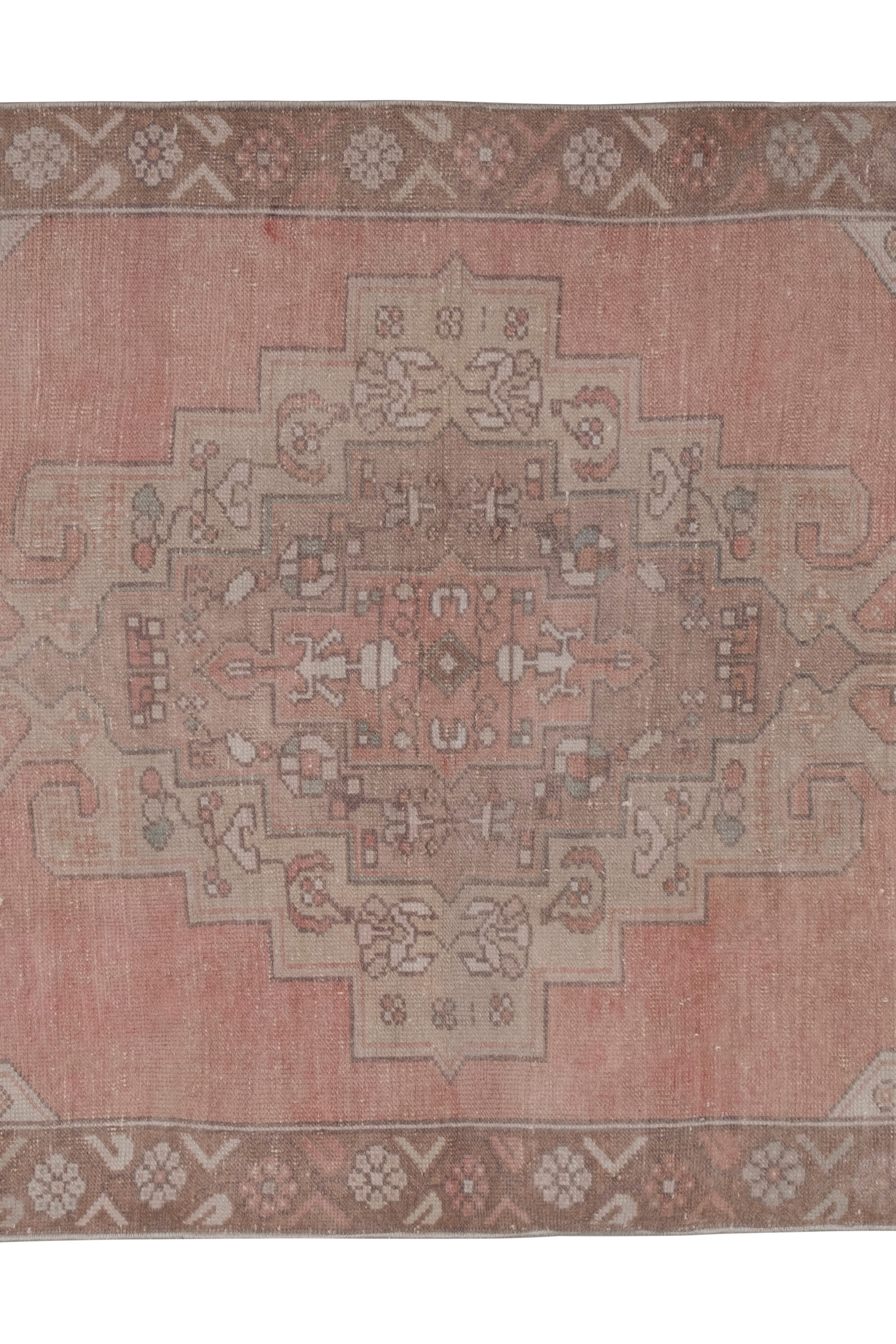 1970s vintage tan handwoven turkish oushak rug 128 x 217 cm