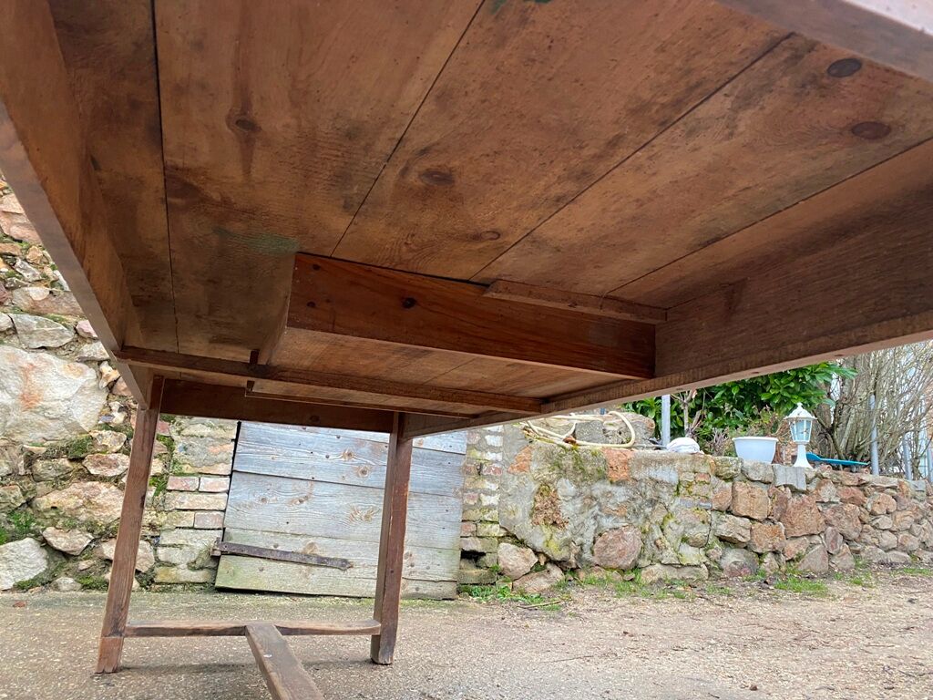 Farmhouse dining table 205cm for 8/10 people in solid pine with 1 drawer 1930