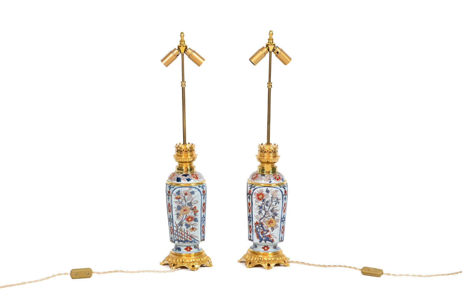 Pair of Imari porcelain and bronze lamps, circa 1880