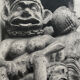 Print black and white silver photograph bas-relief of a twentieth century church