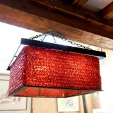 Important Red Glass Bead Chandelier, Murano, Brutalism, c. 1970