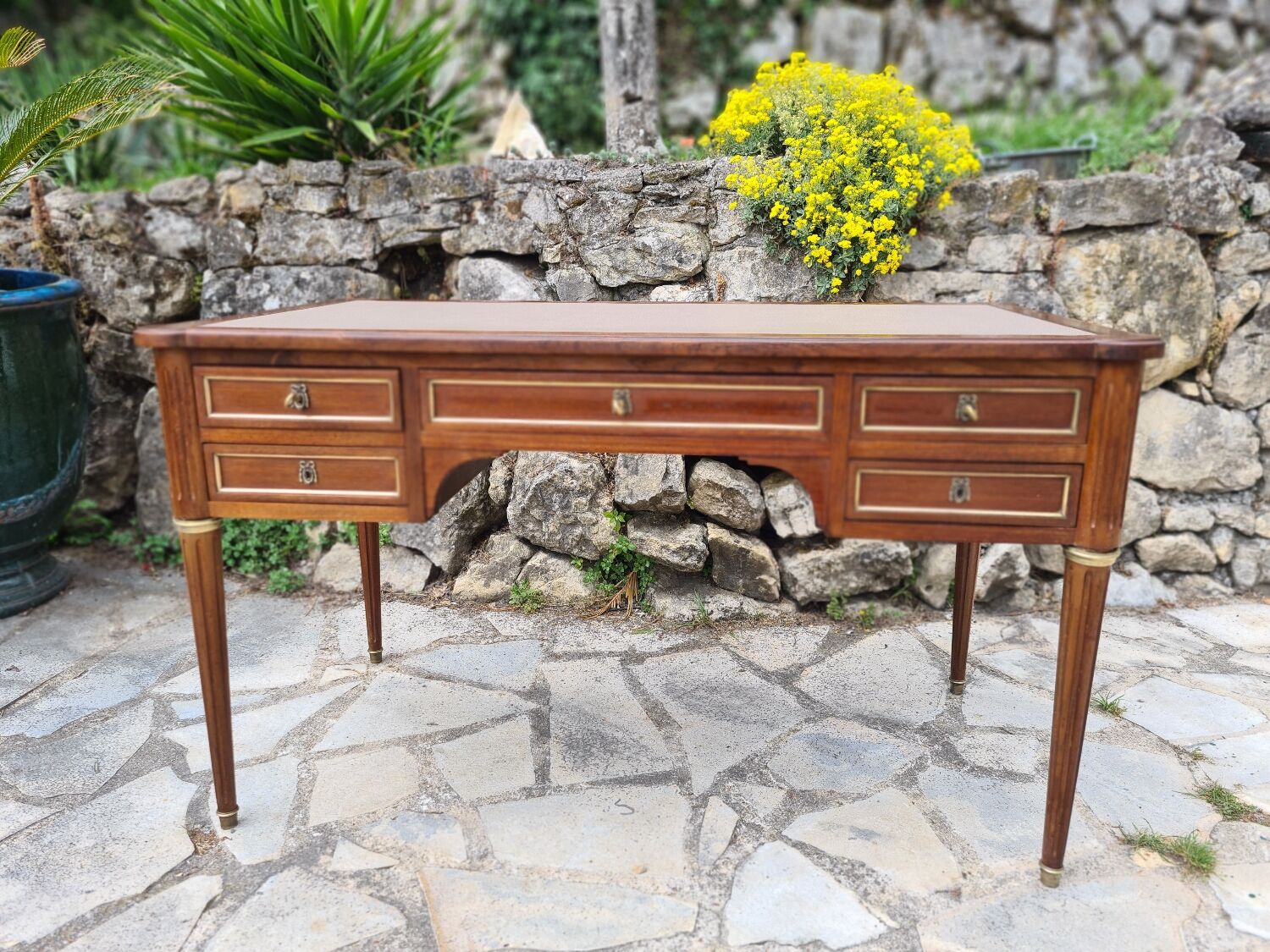 Double-sided mahogany flat desk in louis xvi style