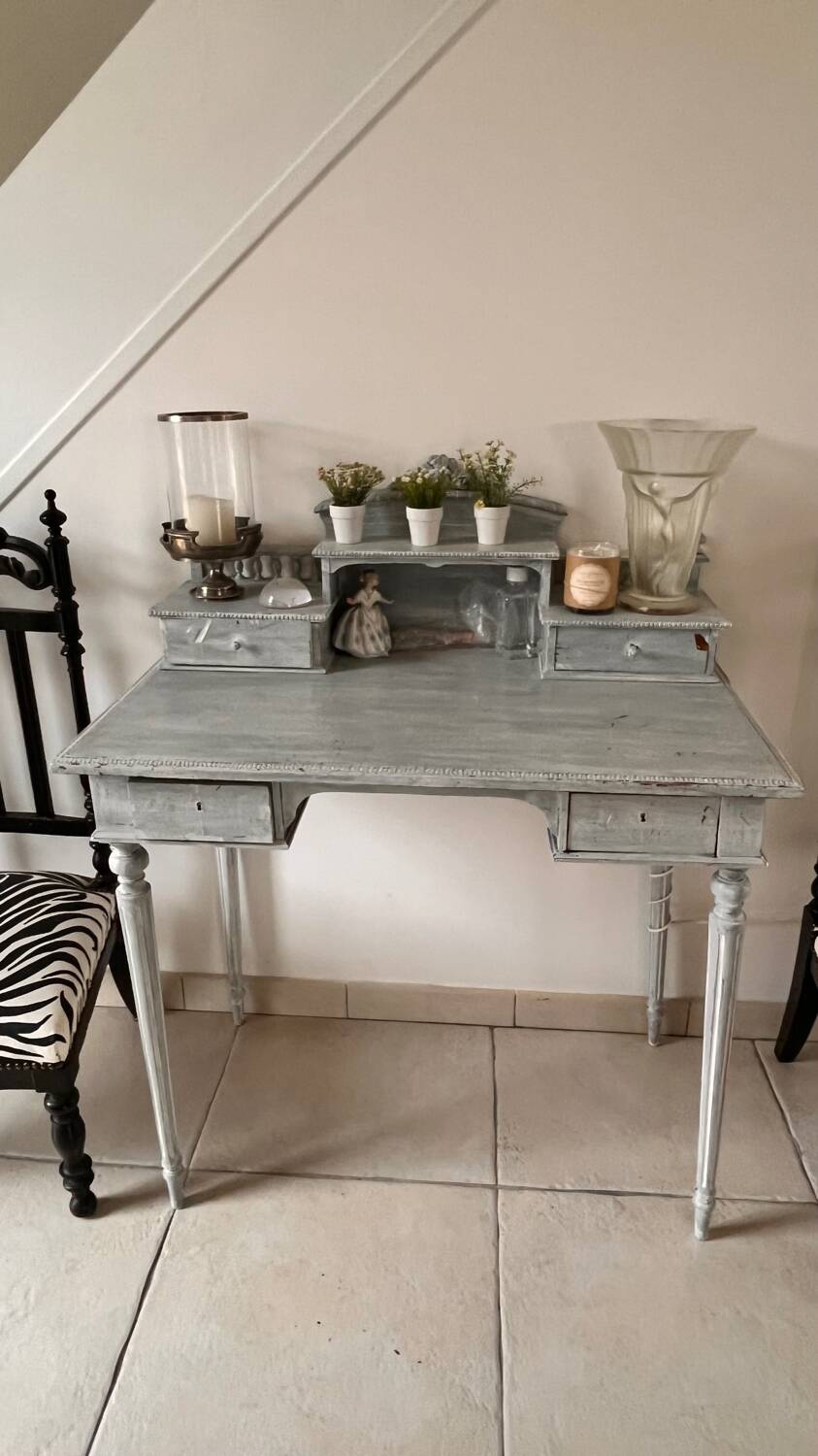 Secretary desk Henri II with grey Gustavian steps