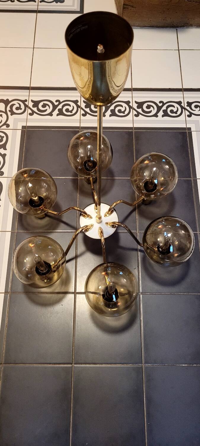 6-arm Scandinavian chandelier, 1960s, Hans Agne Jakobsson model T372/12