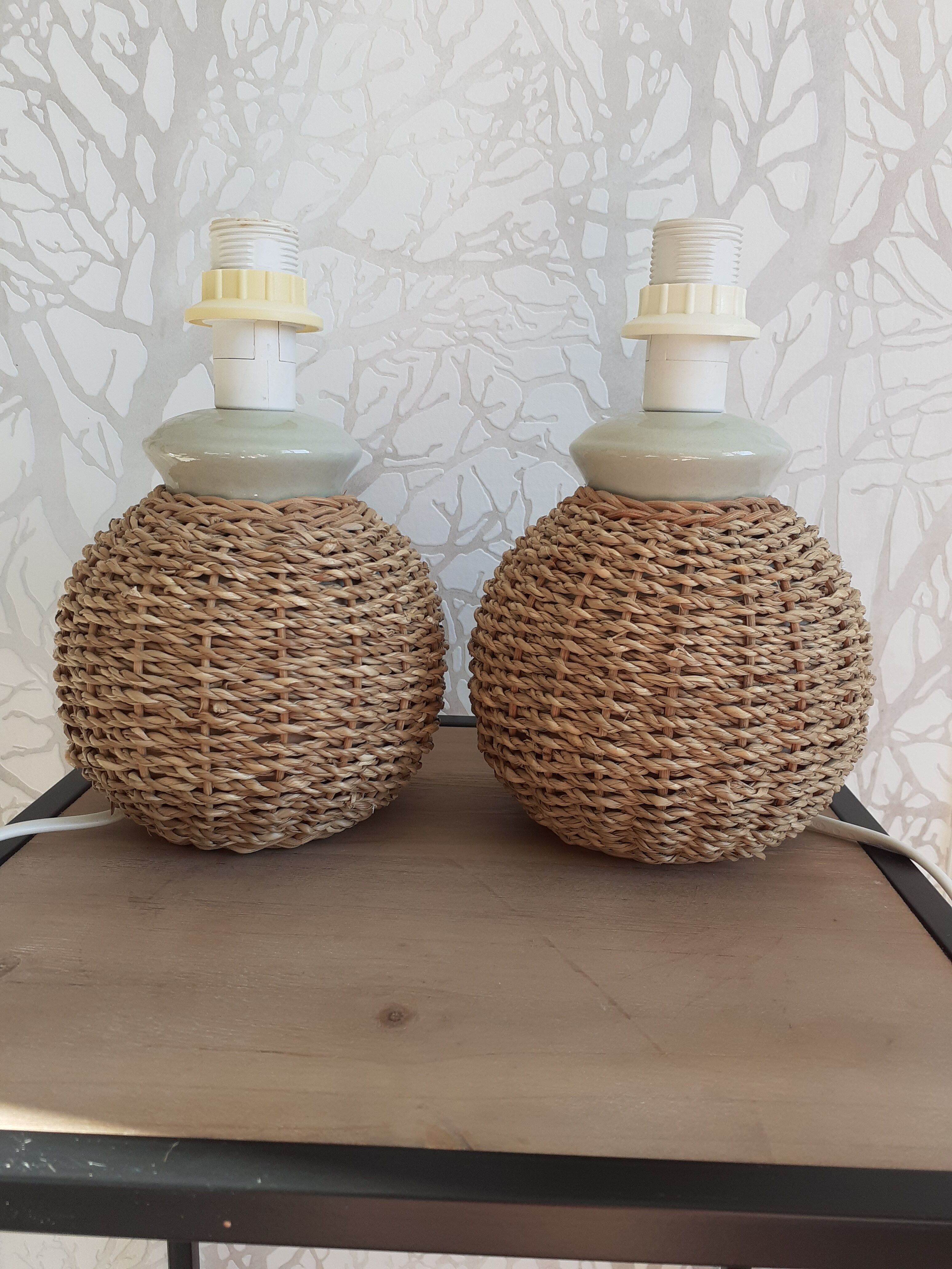 Pair of rope bedside lamps.