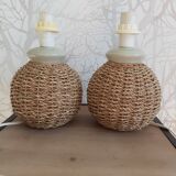 Pair of rope bedside lamps.
