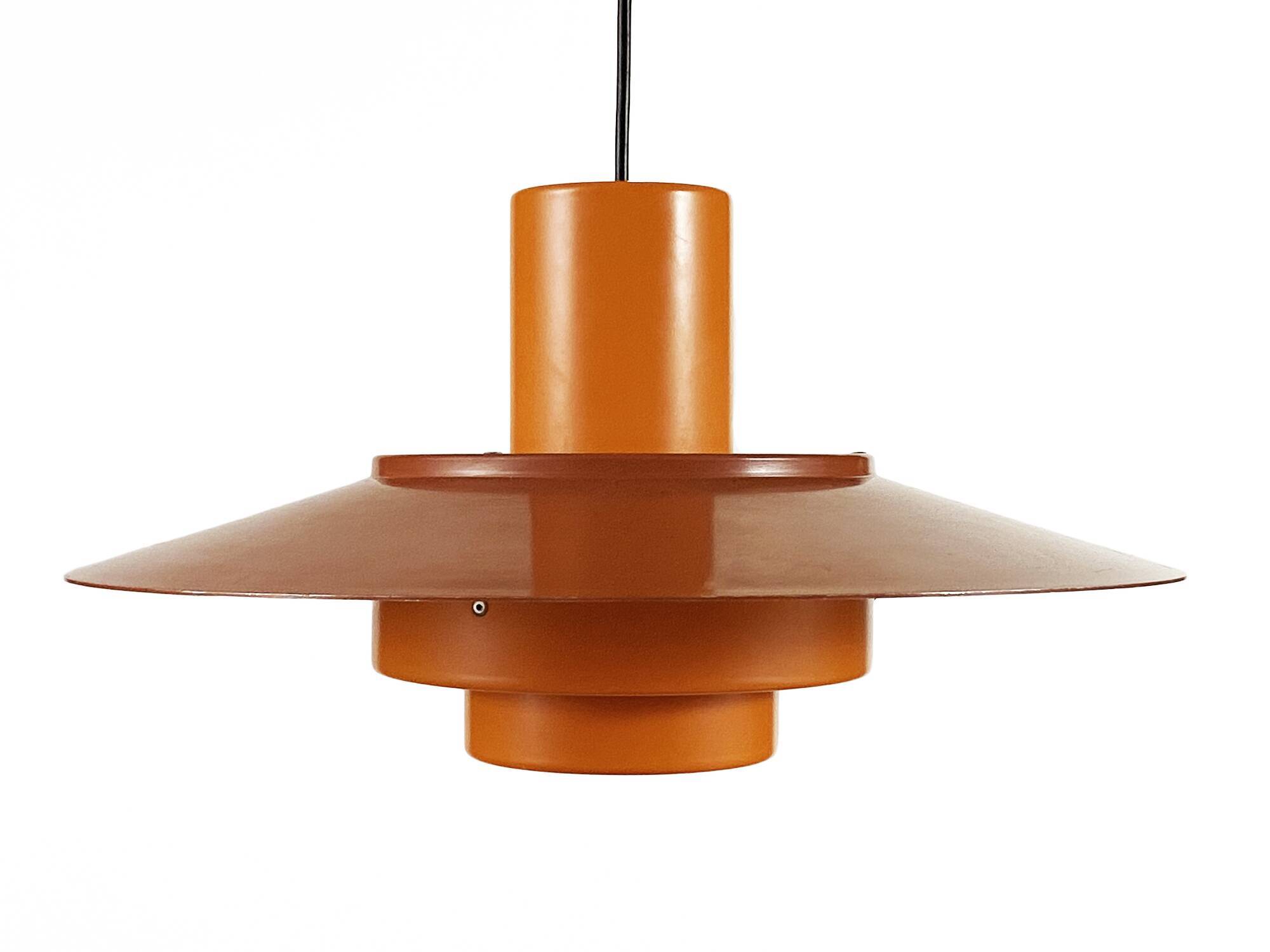 Pendant light "Falcon" two tone orange by Andreas Hansen for Fog & Mørup. Denmark 1960s.